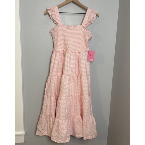Ruffle Butts Dresses & Skirts - Ruffle‎ Butts Women's Medium Smocked Flutter Strap Dress Pink White Gingham Midi